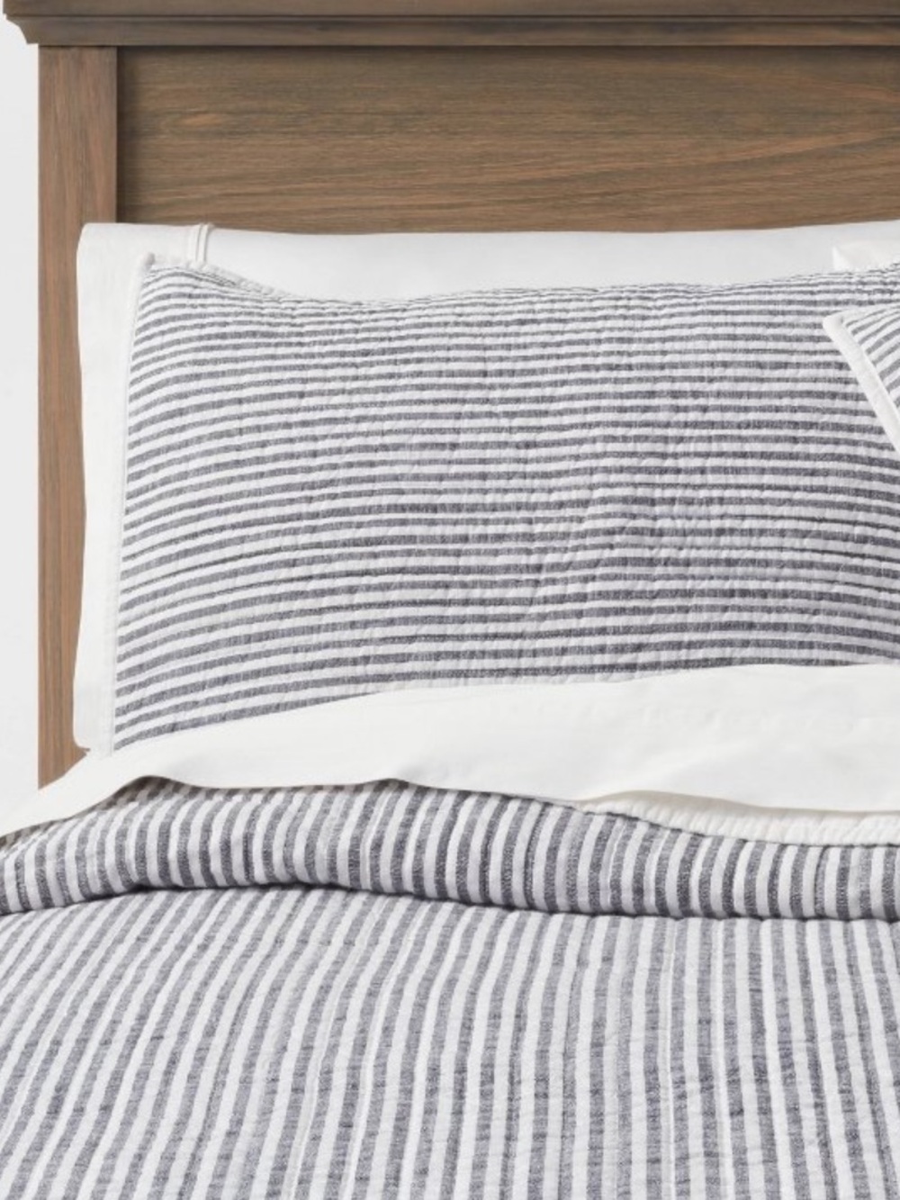 Striped Gray and White Quilted Sham and Coverlet Set